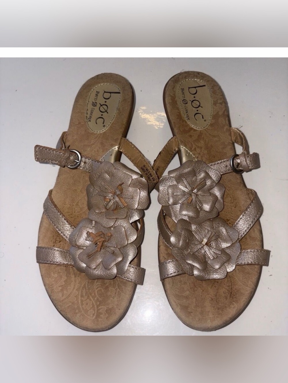 BOC Born Concept Womens Floral Sandals Us 9/EU 40.5 Metallic Pearl Gold Slides